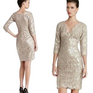Tadashi Shoji Embroidered Sequin Lace Sand Beige Sheath Cocktail Dress 6